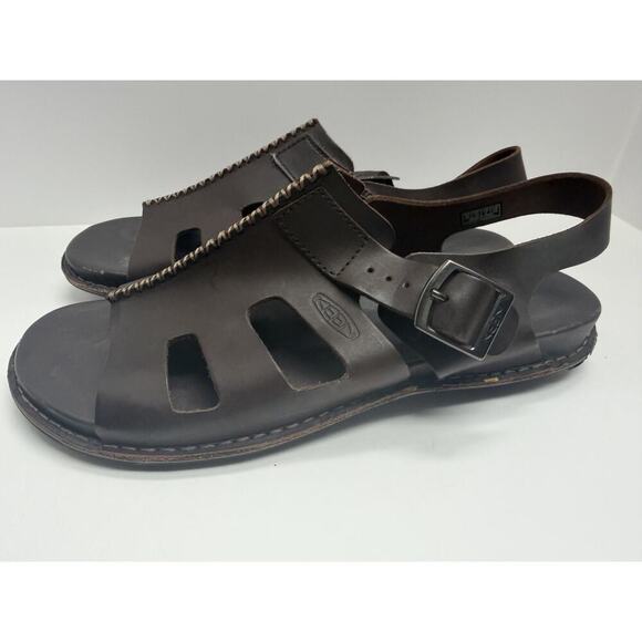 Keen Alman Fisherman Sandals Dark Brown Full-Grain Leather Size 10
